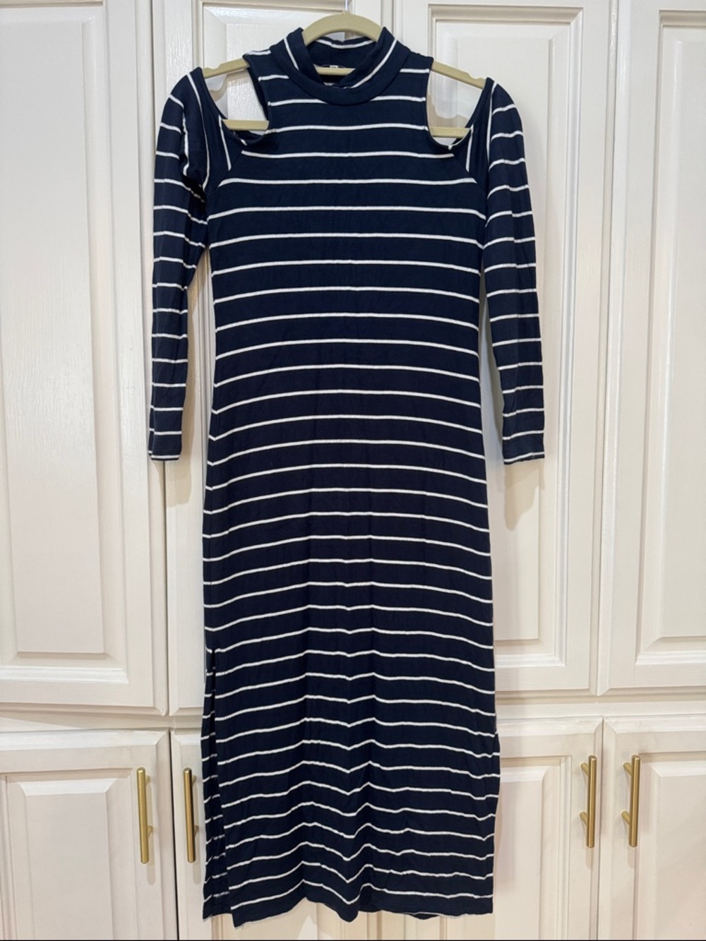 Splendid Navy and White Striped Cold-Shoulder Maxi Dress XS